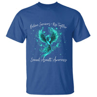 Sexual Assault Awareness T Shirt Phoenix Bird Reborn Rising Born Again Firebird Teal Ribbon