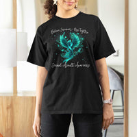 Sexual Assault Awareness T Shirt For Women Phoenix Bird Reborn Rising Born Again Firebird Teal Ribbon