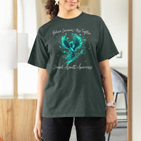 Sexual Assault Awareness T Shirt For Women Phoenix Bird Reborn Rising Born Again Firebird Teal Ribbon