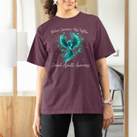Sexual Assault Awareness T Shirt For Women Phoenix Bird Reborn Rising Born Again Firebird Teal Ribbon