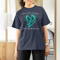 Sexual Assault Awareness T Shirt For Women Phoenix Bird Reborn Rising Born Again Firebird Teal Ribbon