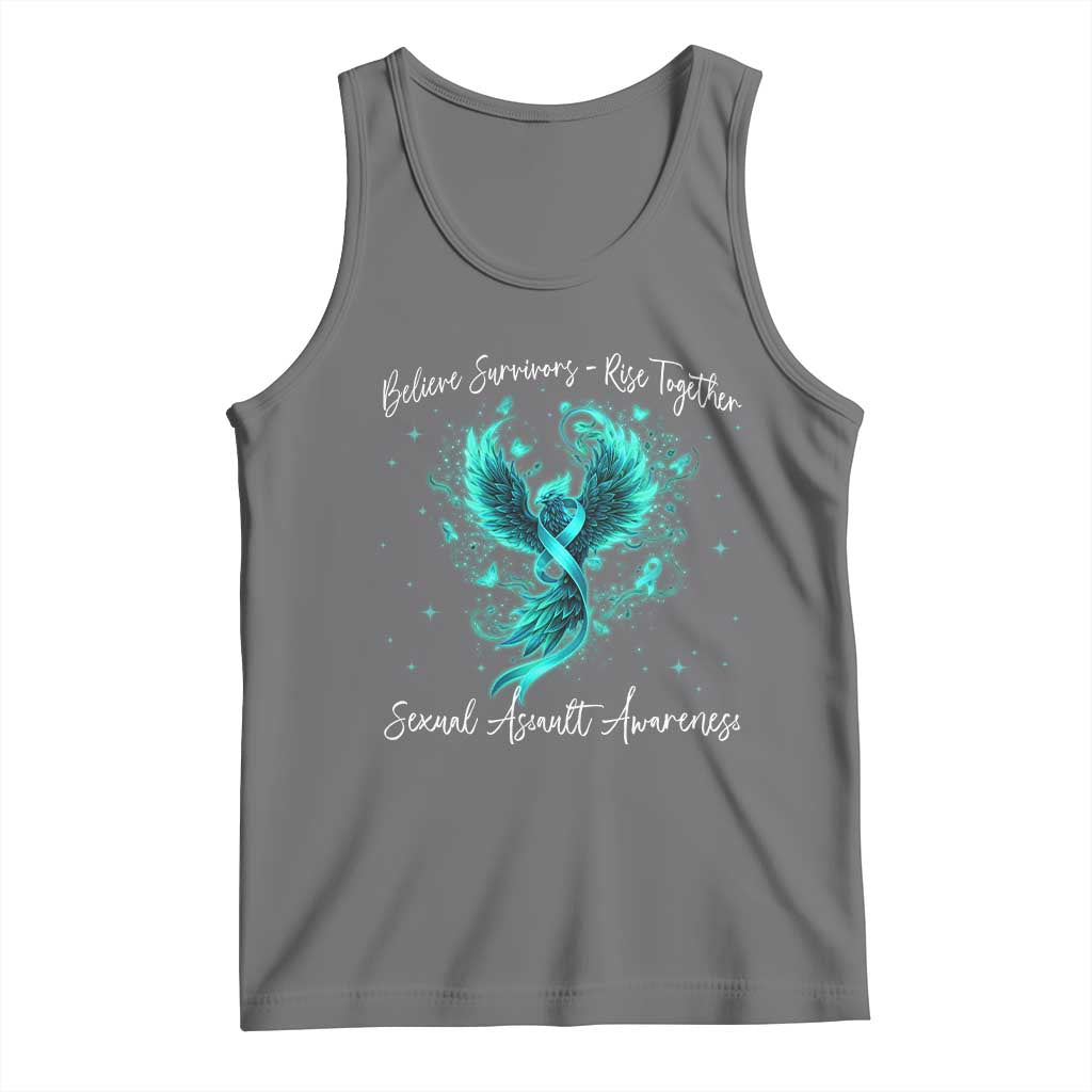 Sexual Assault Awareness Tank Top Phoenix Bird Reborn Rising Born Again Firebird Teal Ribbon