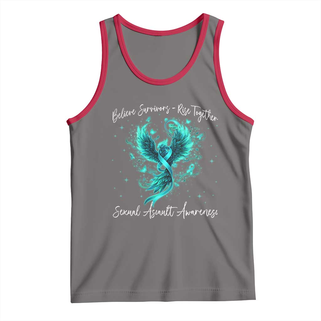 Sexual Assault Awareness Tank Top Phoenix Bird Reborn Rising Born Again Firebird Teal Ribbon