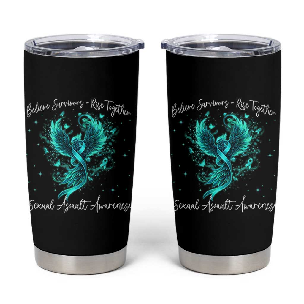 Sexual Assault Awareness Tumbler Cup Phoenix Bird Reborn Rising Born Again Firebird Teal Ribbon