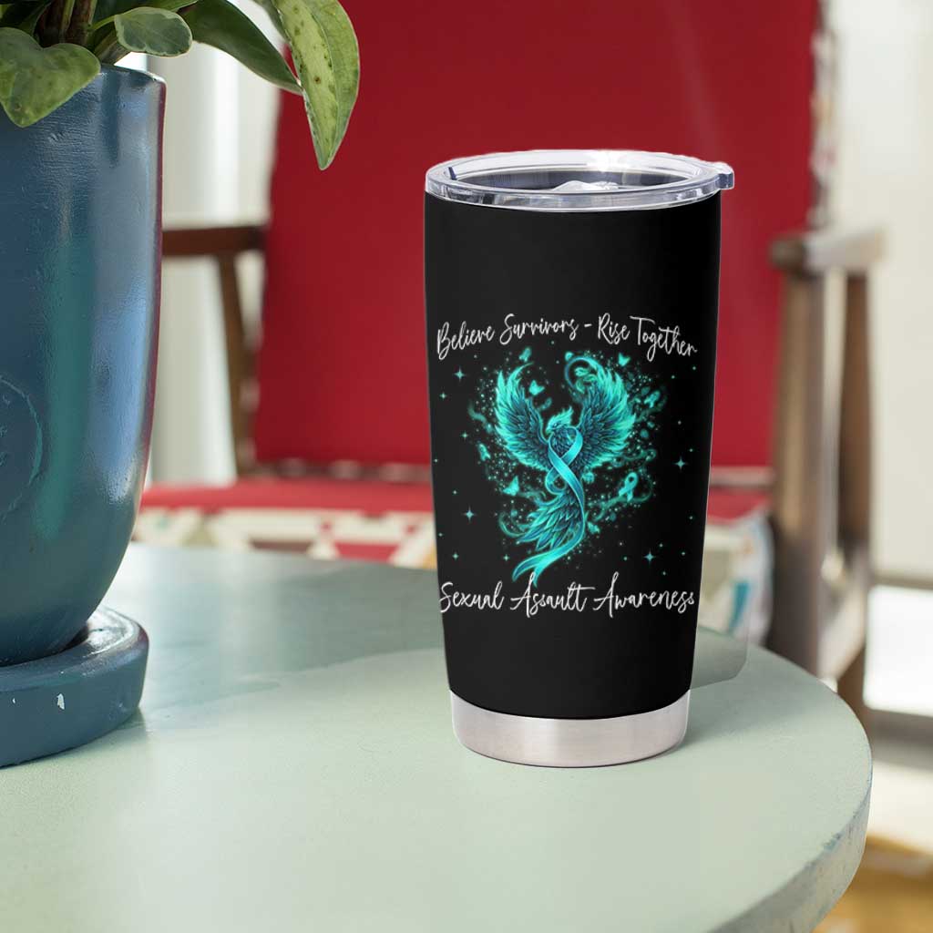 Sexual Assault Awareness Tumbler Cup Phoenix Bird Reborn Rising Born Again Firebird Teal Ribbon