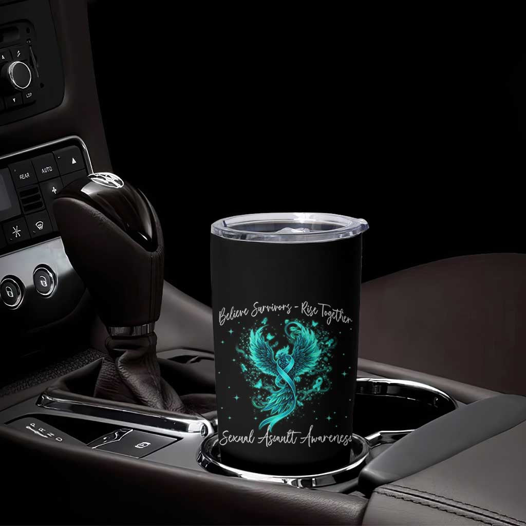 Sexual Assault Awareness Tumbler Cup Phoenix Bird Reborn Rising Born Again Firebird Teal Ribbon