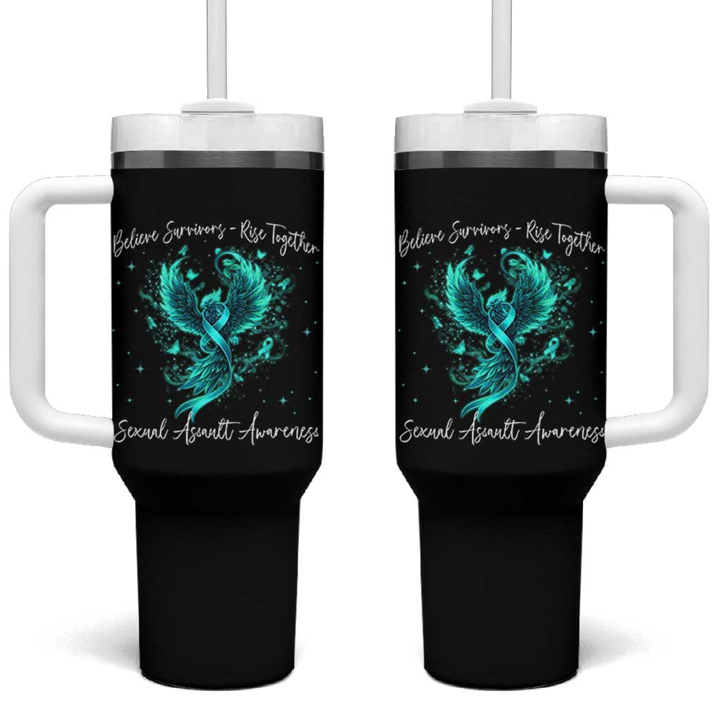 Sexual Assault Awareness Tumbler With Handle Phoenix Bird Reborn Rising Born Again Firebird Teal Ribbon