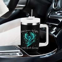 Sexual Assault Awareness Tumbler With Handle Phoenix Bird Reborn Rising Born Again Firebird Teal Ribbon