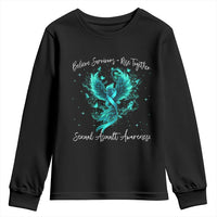 Sexual Assault Awareness Youth Sweatshirt Phoenix Bird Reborn Rising Born Again Firebird Teal Ribbon