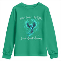 Sexual Assault Awareness Youth Sweatshirt Phoenix Bird Reborn Rising Born Again Firebird Teal Ribbon