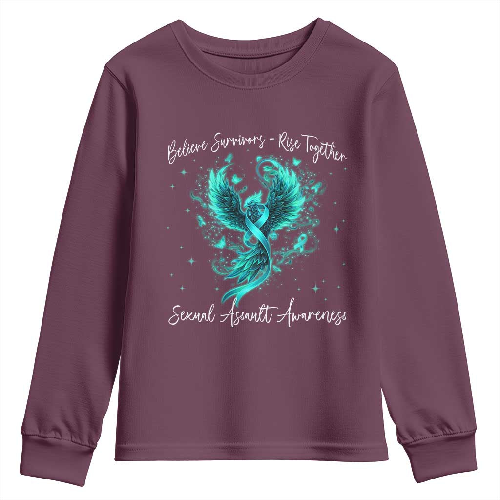 Sexual Assault Awareness Youth Sweatshirt Phoenix Bird Reborn Rising Born Again Firebird Teal Ribbon