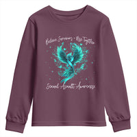 Sexual Assault Awareness Youth Sweatshirt Phoenix Bird Reborn Rising Born Again Firebird Teal Ribbon