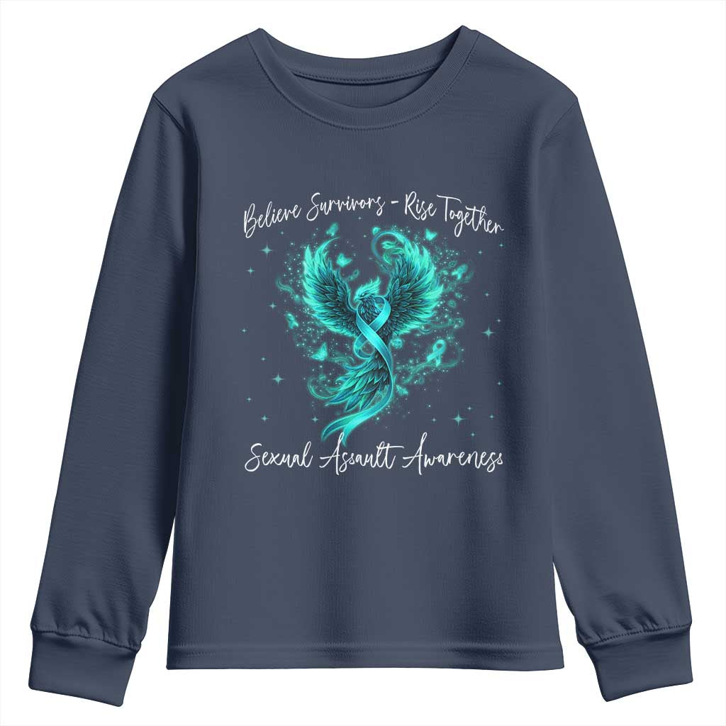 Sexual Assault Awareness Youth Sweatshirt Phoenix Bird Reborn Rising Born Again Firebird Teal Ribbon