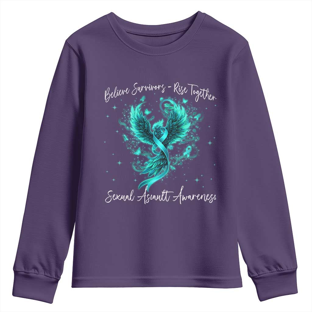 Sexual Assault Awareness Youth Sweatshirt Phoenix Bird Reborn Rising Born Again Firebird Teal Ribbon
