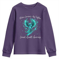 Sexual Assault Awareness Youth Sweatshirt Phoenix Bird Reborn Rising Born Again Firebird Teal Ribbon