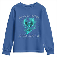 Sexual Assault Awareness Youth Sweatshirt Phoenix Bird Reborn Rising Born Again Firebird Teal Ribbon