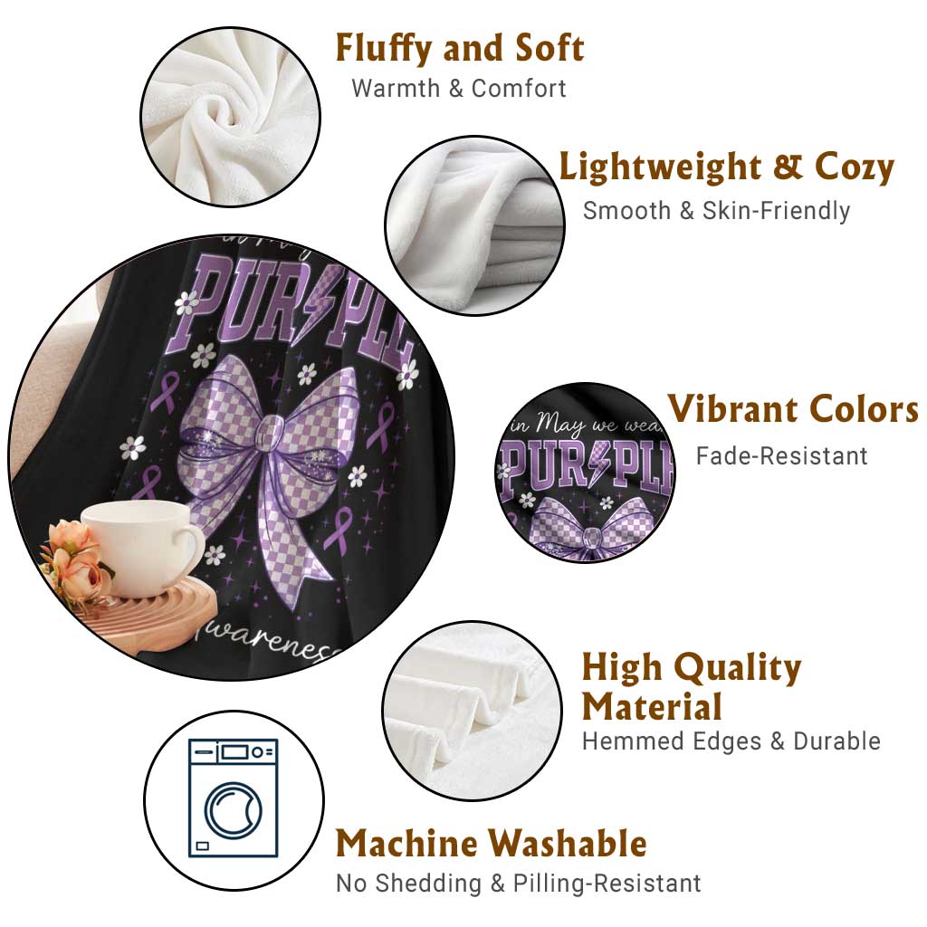 In May We Wear Purple Lupus Awareness Throw Blanket Purple Ribbon Coquette Bow