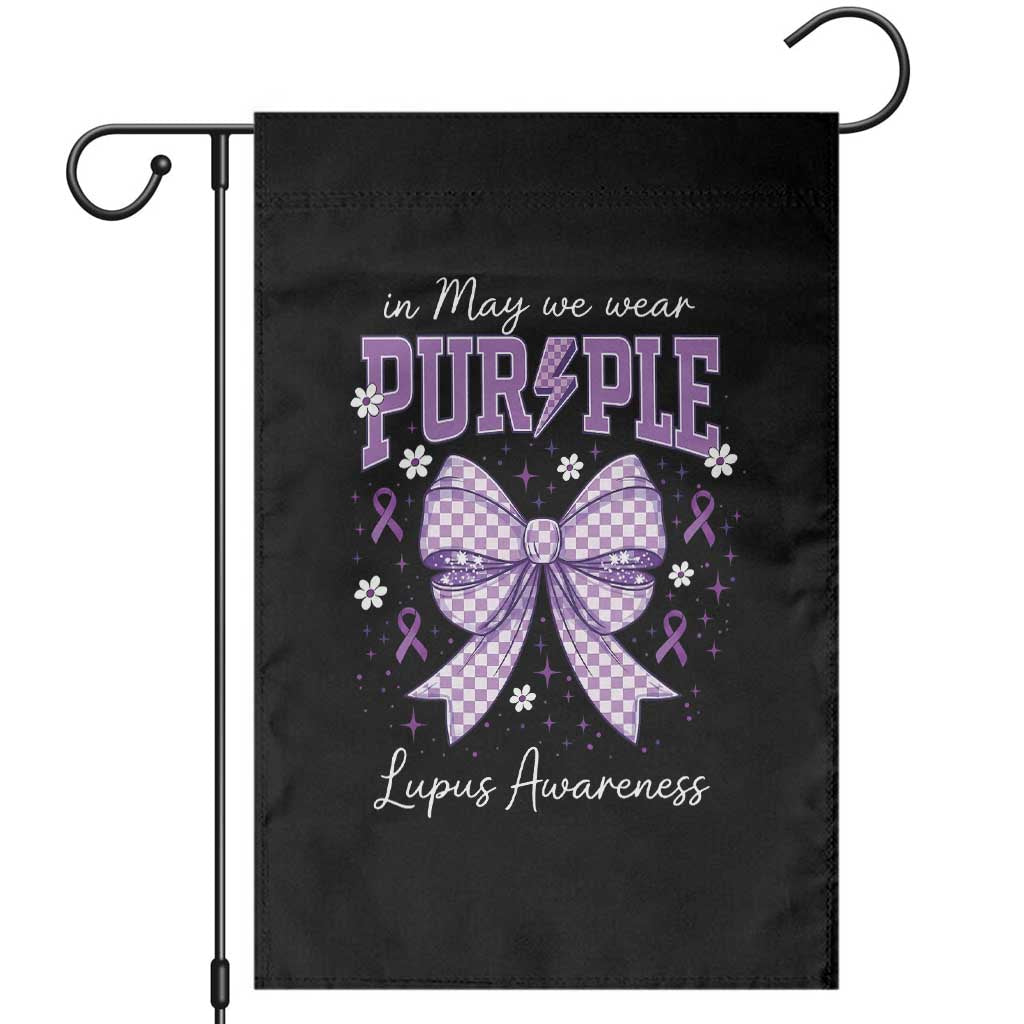 In May We Wear Purple Lupus Awareness Garden Flag Purple Ribbon Coquette Bow