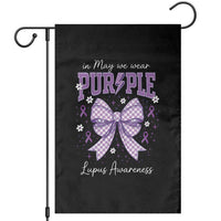 In May We Wear Purple Lupus Awareness Garden Flag Purple Ribbon Coquette Bow