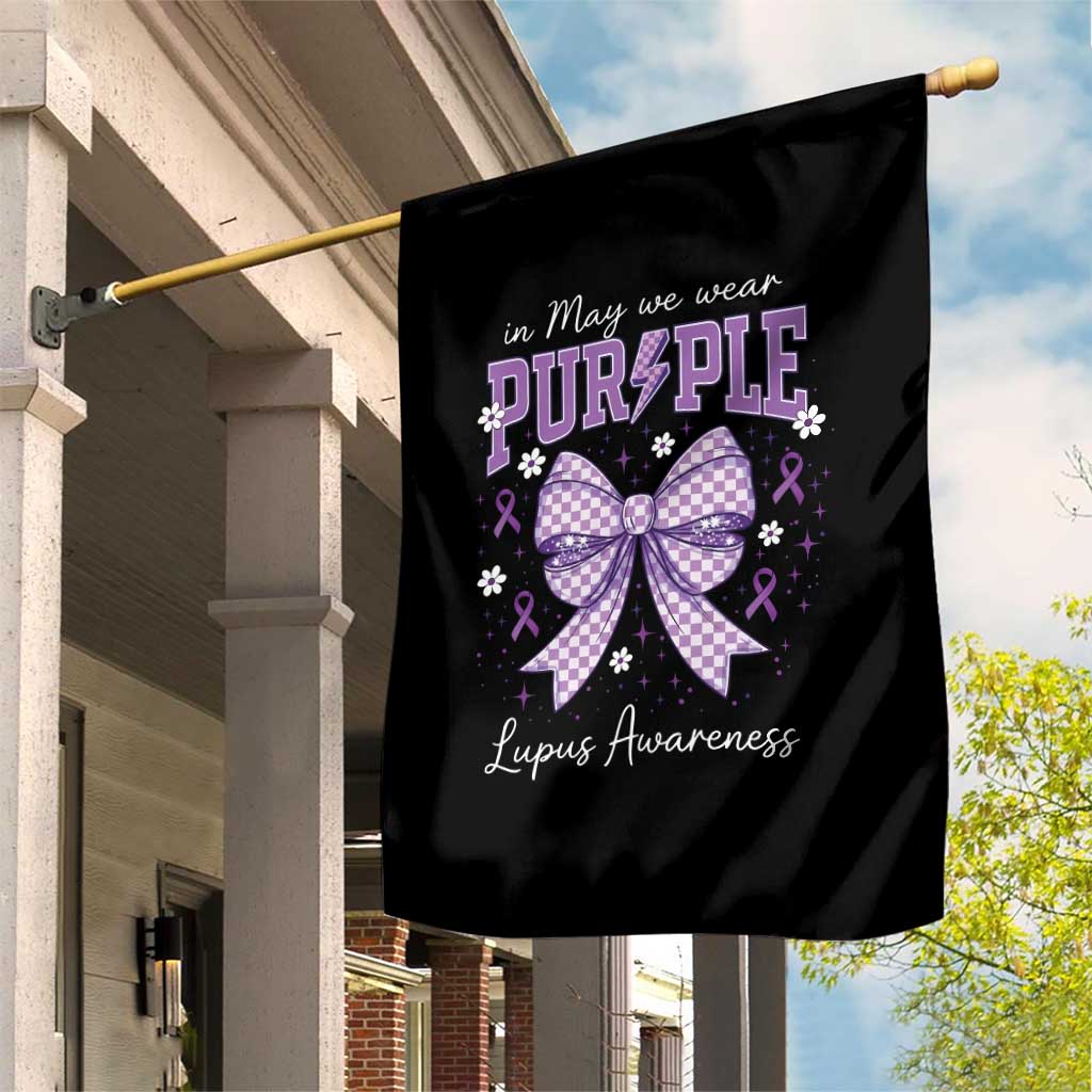 In May We Wear Purple Lupus Awareness Garden Flag Purple Ribbon Coquette Bow