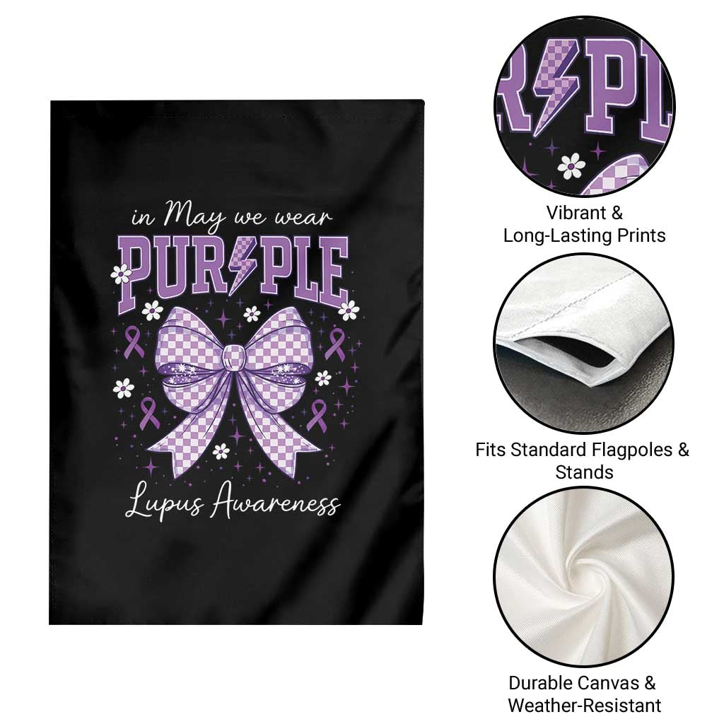 In May We Wear Purple Lupus Awareness Garden Flag Purple Ribbon Coquette Bow