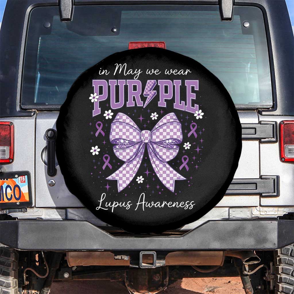 In May We Wear Purple Lupus Awareness Spare Tire Cover Purple Ribbon Coquette Bow
