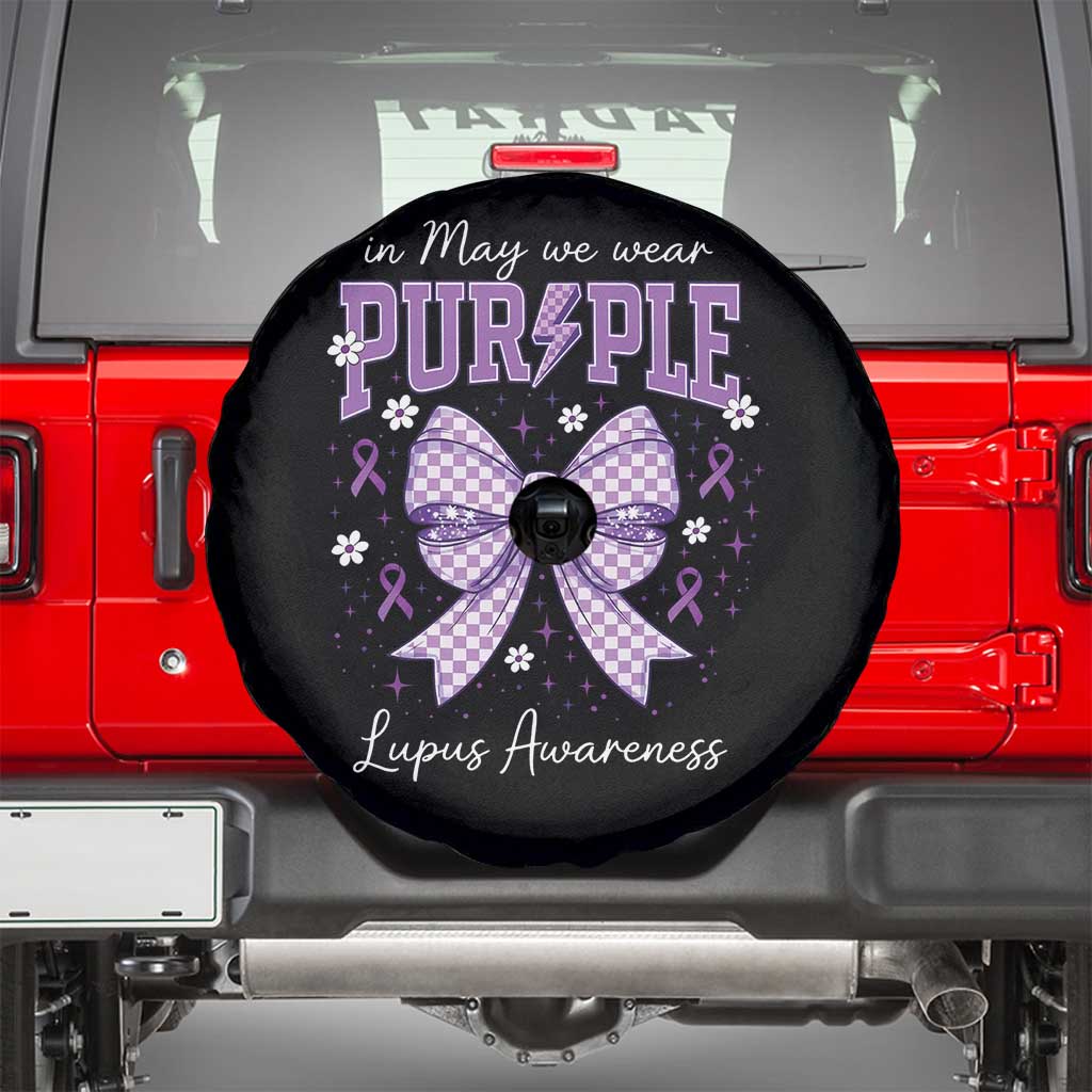 In May We Wear Purple Lupus Awareness Spare Tire Cover Purple Ribbon Coquette Bow