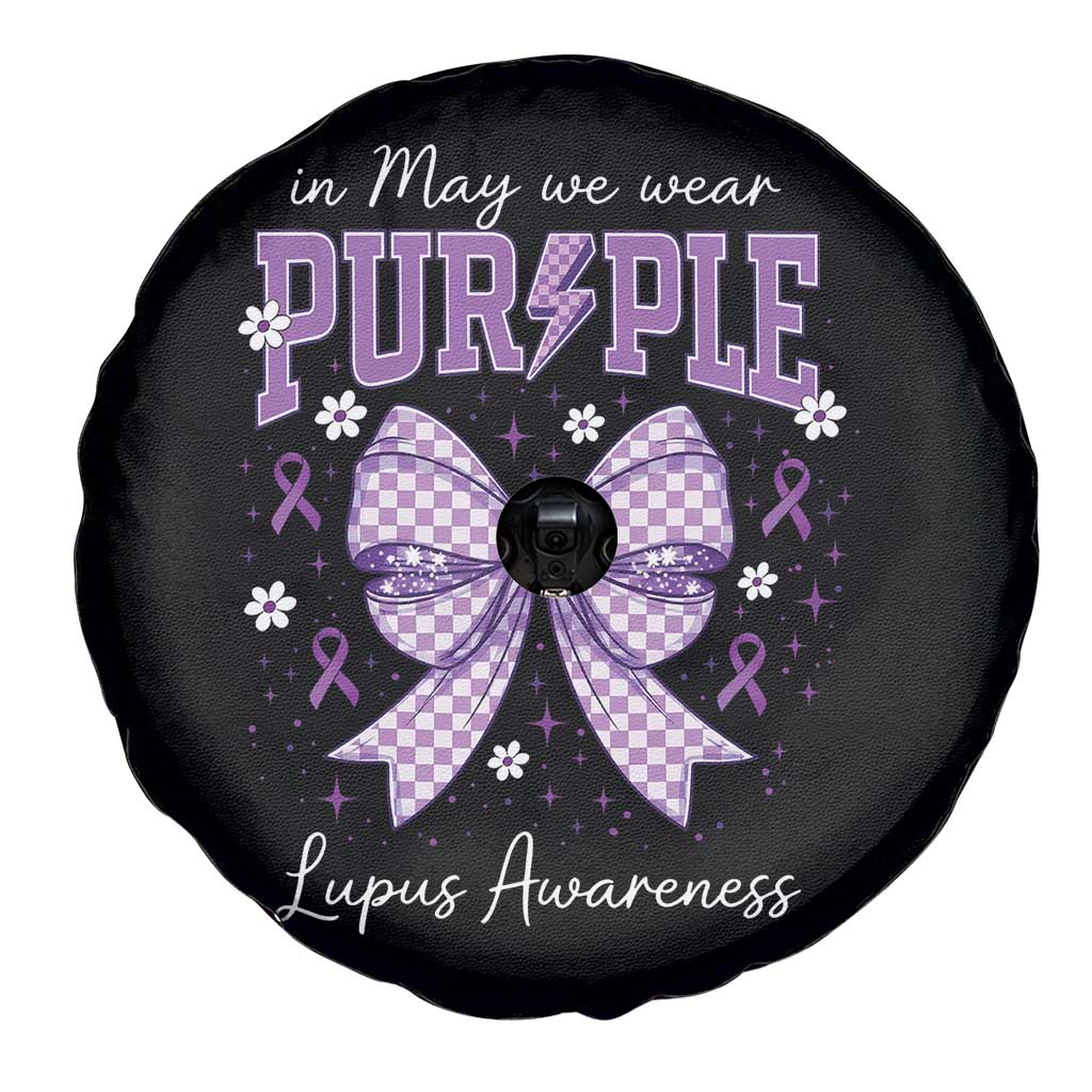 In May We Wear Purple Lupus Awareness Spare Tire Cover Purple Ribbon Coquette Bow