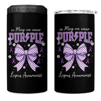 In May We Wear Purple Lupus Awareness 4 in 1 Can Cooler Tumbler Purple Ribbon Coquette Bow