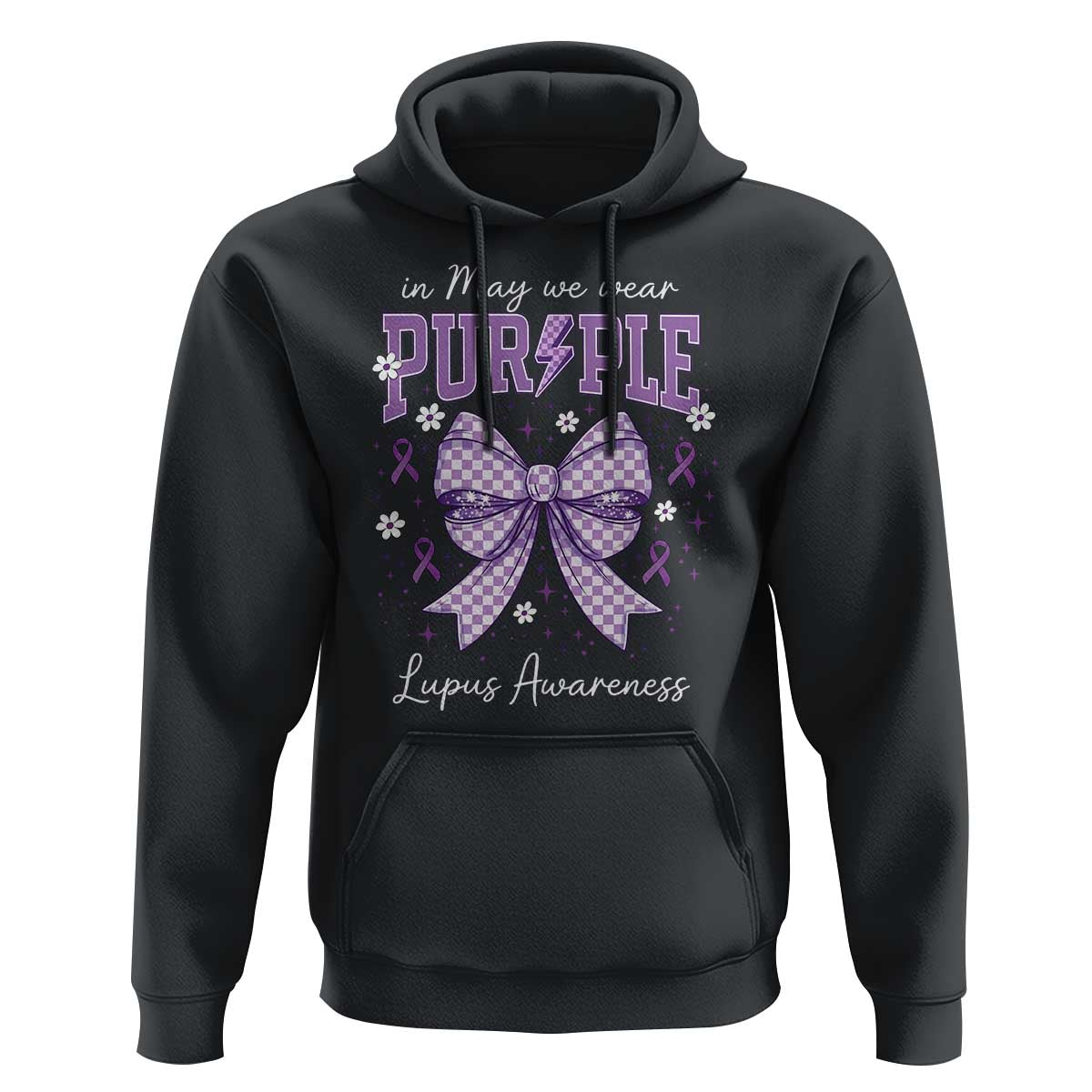 In May We Wear Purple Lupus Awareness Hoodie Purple Ribbon Coquette Bow