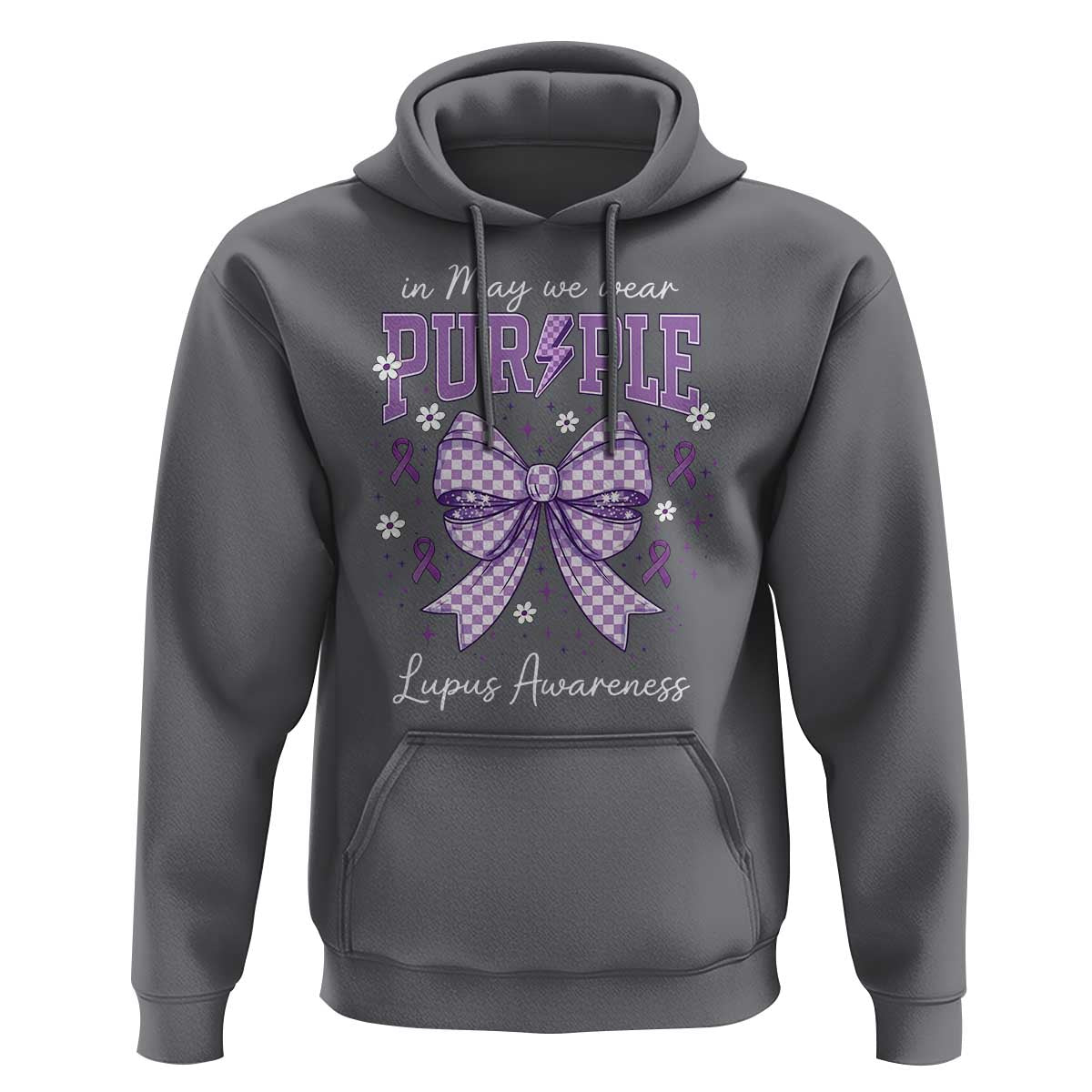 In May We Wear Purple Lupus Awareness Hoodie Purple Ribbon Coquette Bow