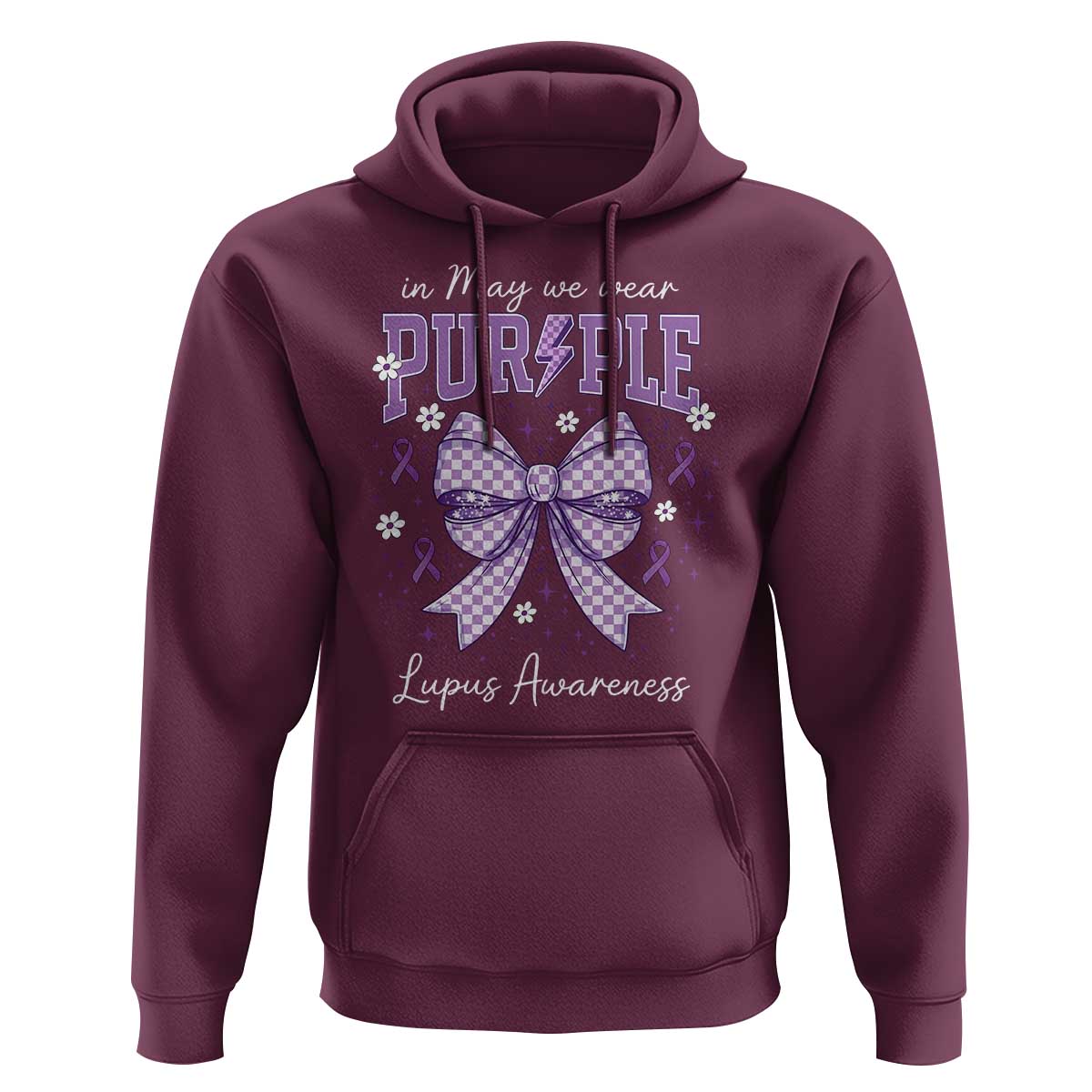 In May We Wear Purple Lupus Awareness Hoodie Purple Ribbon Coquette Bow