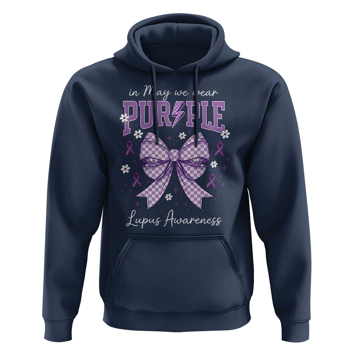 In May We Wear Purple Lupus Awareness Hoodie Purple Ribbon Coquette Bow