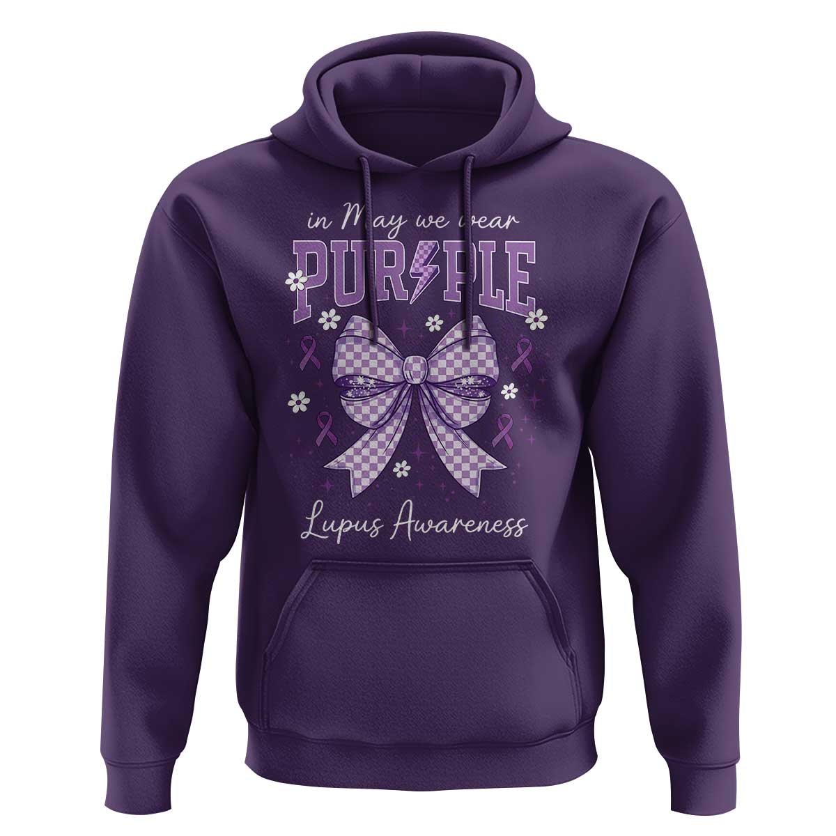 In May We Wear Purple Lupus Awareness Hoodie Purple Ribbon Coquette Bow