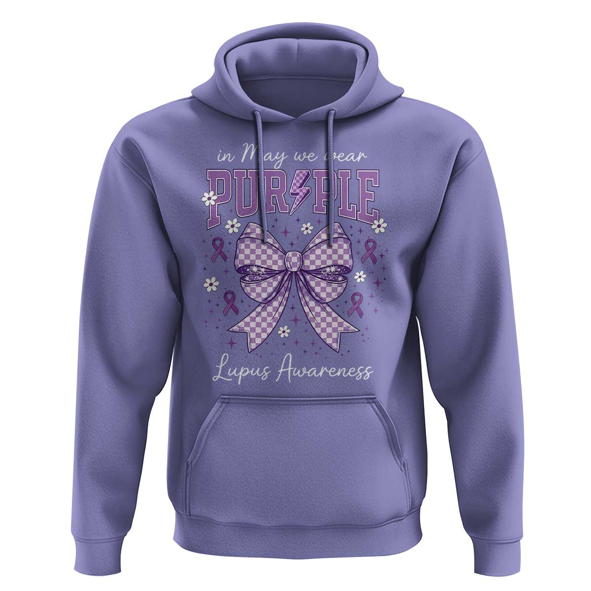 In May We Wear Purple Lupus Awareness Hoodie Purple Ribbon Coquette Bow