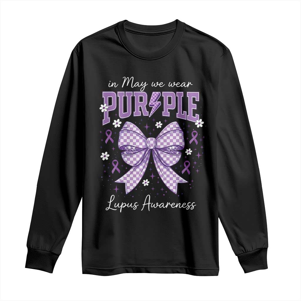 In May We Wear Purple Lupus Awareness Long Sleeve Shirt Purple Ribbon Coquette Bow
