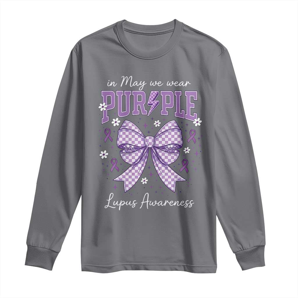 In May We Wear Purple Lupus Awareness Long Sleeve Shirt Purple Ribbon Coquette Bow