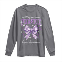 In May We Wear Purple Lupus Awareness Long Sleeve Shirt Purple Ribbon Coquette Bow