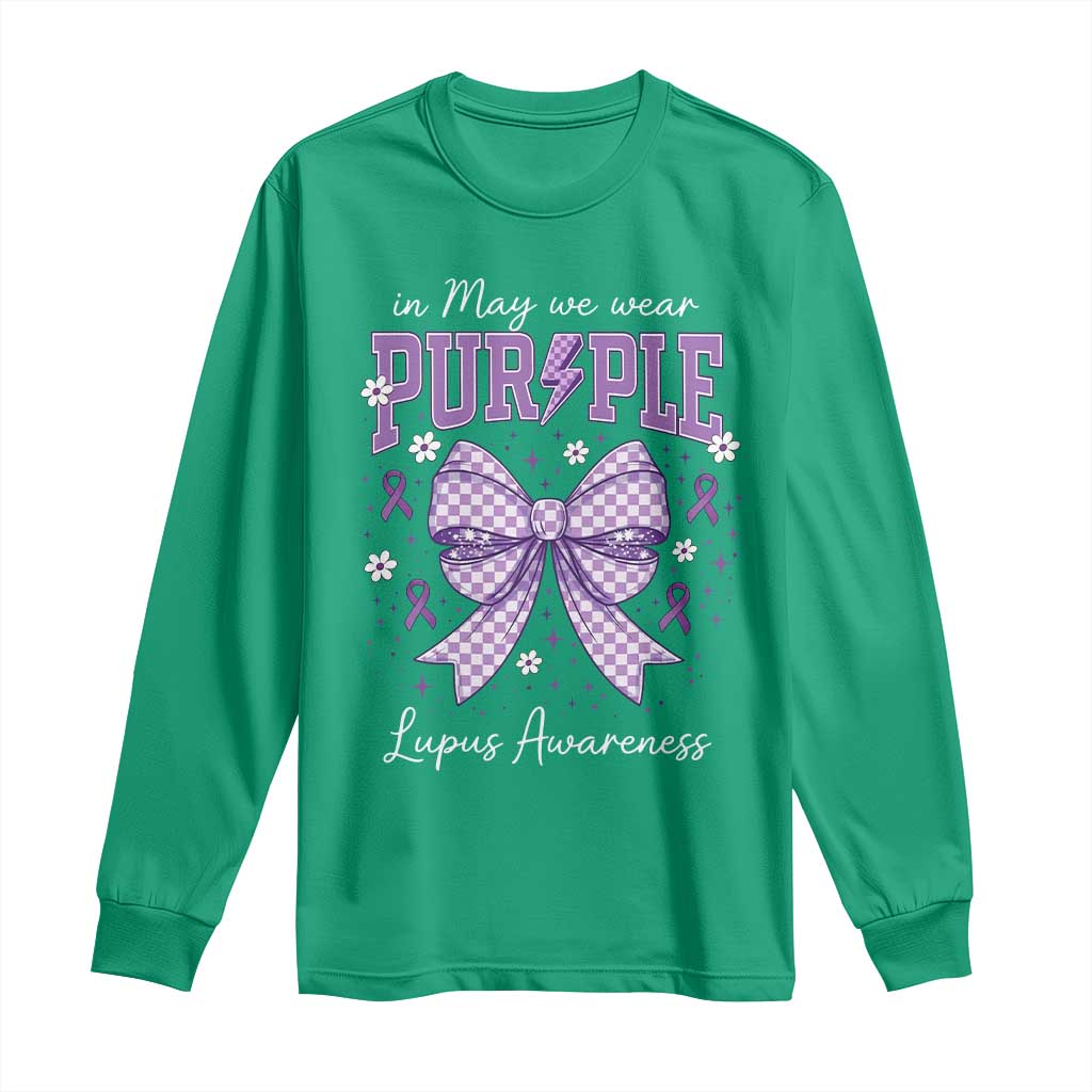 In May We Wear Purple Lupus Awareness Long Sleeve Shirt Purple Ribbon Coquette Bow
