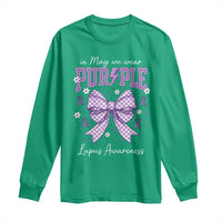 In May We Wear Purple Lupus Awareness Long Sleeve Shirt Purple Ribbon Coquette Bow