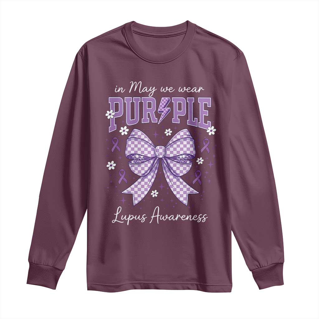 In May We Wear Purple Lupus Awareness Long Sleeve Shirt Purple Ribbon Coquette Bow
