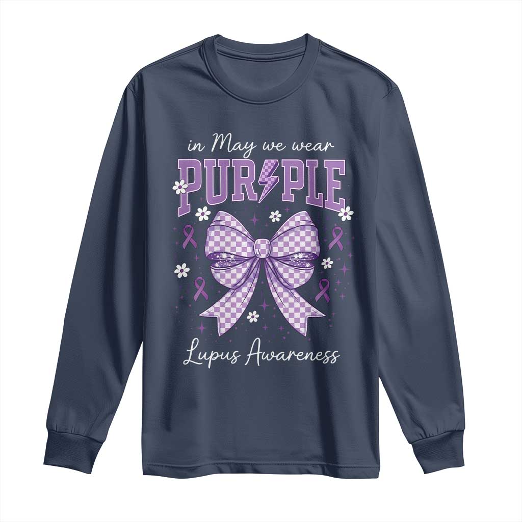 In May We Wear Purple Lupus Awareness Long Sleeve Shirt Purple Ribbon Coquette Bow