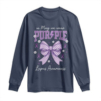 In May We Wear Purple Lupus Awareness Long Sleeve Shirt Purple Ribbon Coquette Bow