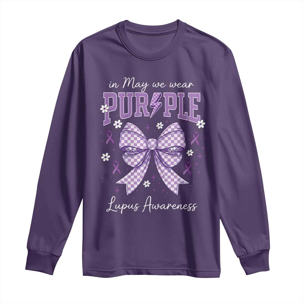 In May We Wear Purple Lupus Awareness Long Sleeve Shirt Purple Ribbon Coquette Bow