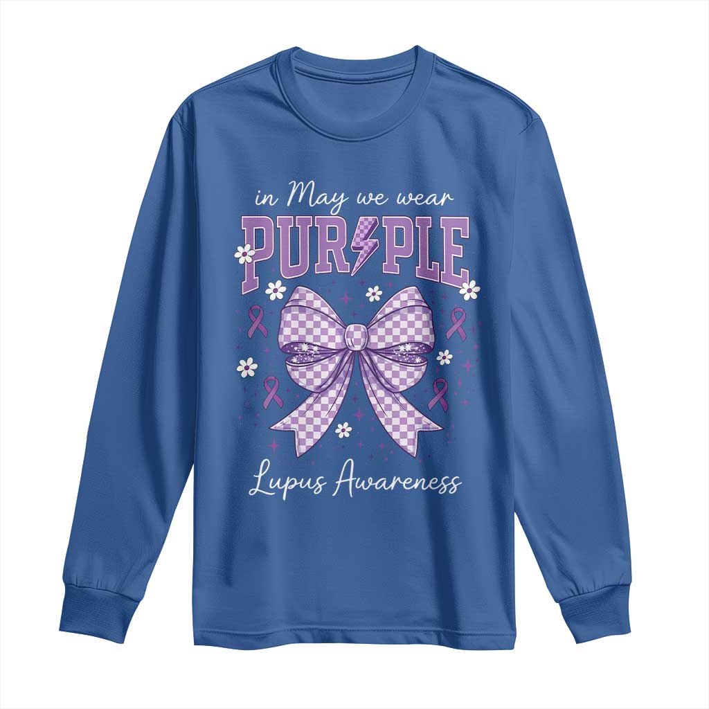In May We Wear Purple Lupus Awareness Long Sleeve Shirt Purple Ribbon Coquette Bow