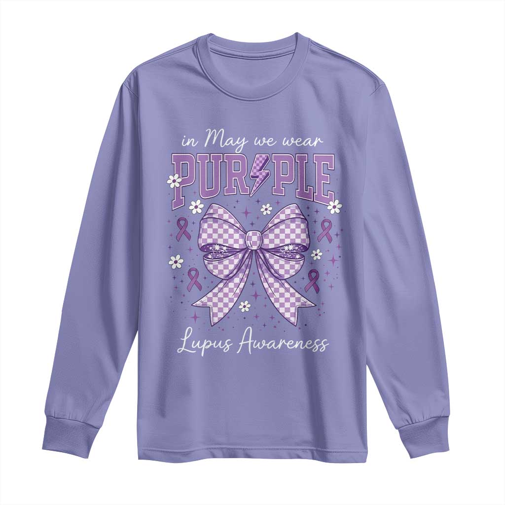 In May We Wear Purple Lupus Awareness Long Sleeve Shirt Purple Ribbon Coquette Bow