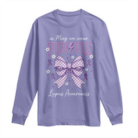 In May We Wear Purple Lupus Awareness Long Sleeve Shirt Purple Ribbon Coquette Bow