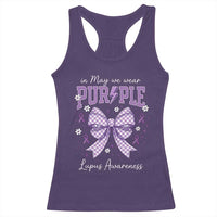 In May We Wear Purple Lupus Awareness Racerback Tank Top Purple Ribbon Coquette Bow