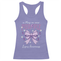 In May We Wear Purple Lupus Awareness Racerback Tank Top Purple Ribbon Coquette Bow