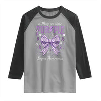 In May We Wear Purple Lupus Awareness Raglan Shirt Purple Ribbon Coquette Bow